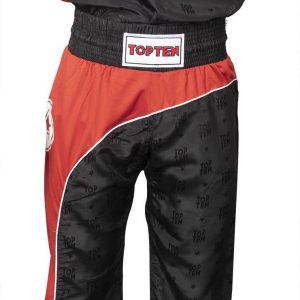 TOP TEN Kick Boks Point Fighting Kıyafeti "Bow" (WAKO Onaylı) - Siyah-Kırmızı-Beyaz, 180cm
