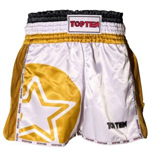 TOP TEN Kick Boks Şortu "Star" - Beyaz-Gold, L